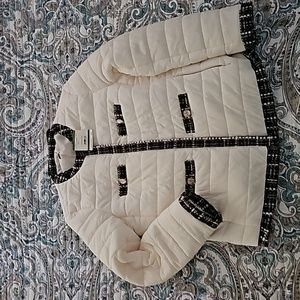 BN Anne Klein size L, cream jacket with tweed trim and gold buttons $60